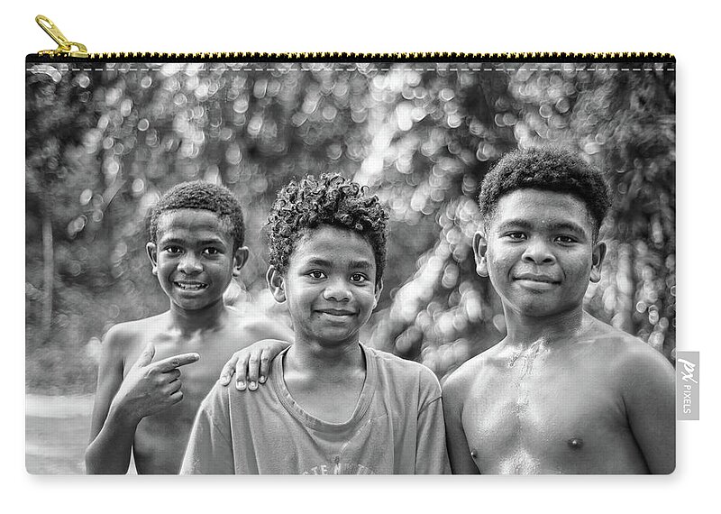 black and white three aeta boys smiling